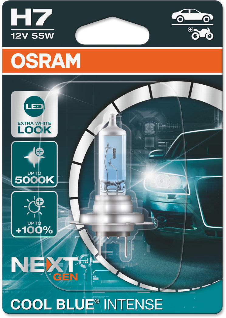 Osram Cool Blue Intense (Next Gen) - Glödlampa H7 55W 12 V 1-pack - Volvo - VW - Ford - Mercedes - Audi - BMW - Peugeot - Skoda