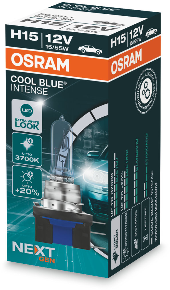 Osram Cool Blue Intense (Next Gen) - Glödlampa H15 55W/15W 12 V 1-pack - VW - Ford - Audi - Skoda - Fiat - Mercedes - Mazda - Opel