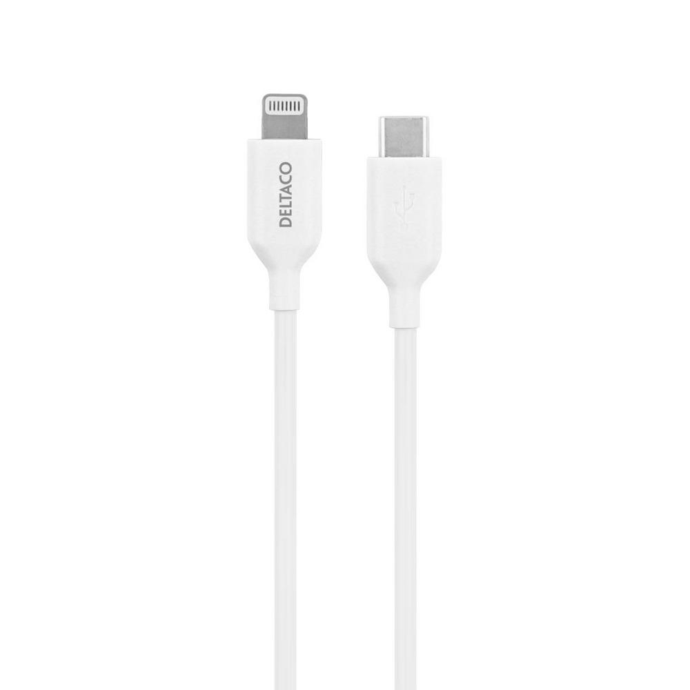 Deltaco laddkabel USB-C till Lightning, 2m, vit, IPLH-452