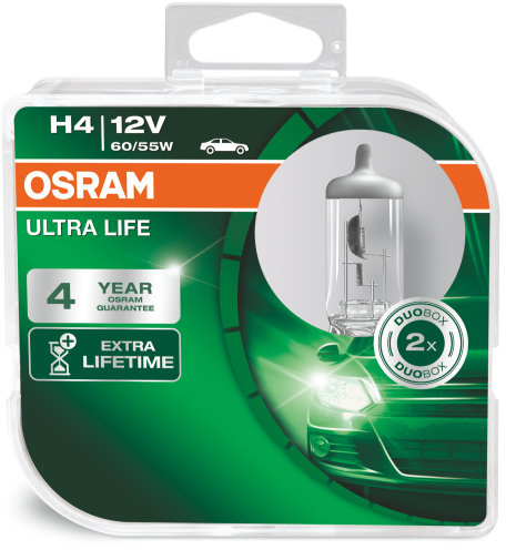 Osram Ultra Life - Glödlampa H4 60/55W 12 V 2-pack - VW - Toyota - Renault - Ford - Volvo - Skoda - Opel - Audi