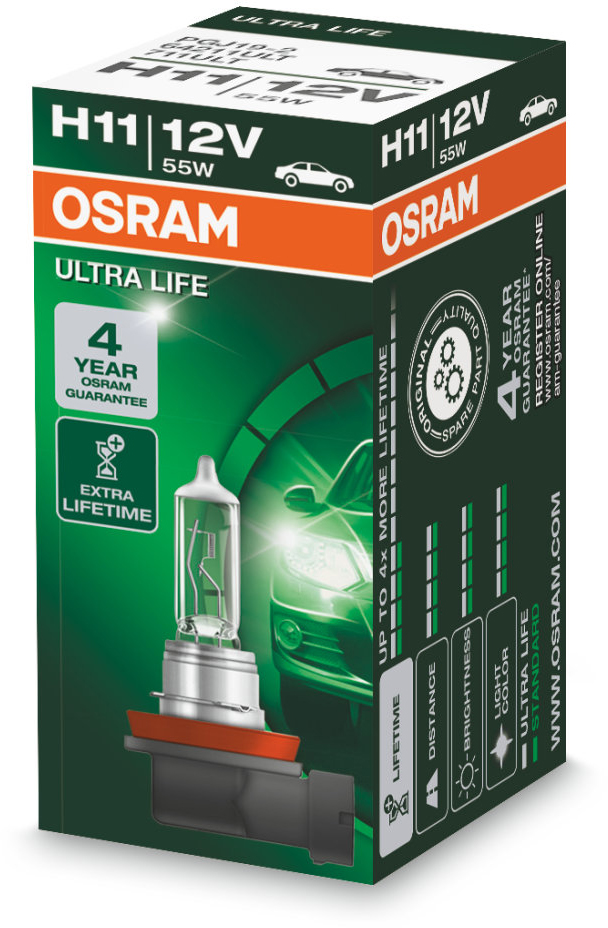 Osram Ultra Life - Glödlampa H11 55W 12 V 1-pack - VW - Toyota - Ford - Renault - Audi - Peugeot - Opel - Mercedes