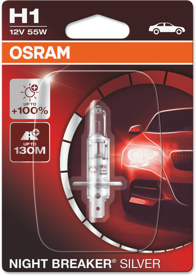 Osram Night Breaker Silver - Glödlampa H1 55W 12 V 1-pack - Volvo - VW - Ford - Renault - Peugeot - Audi - Saab - Opel