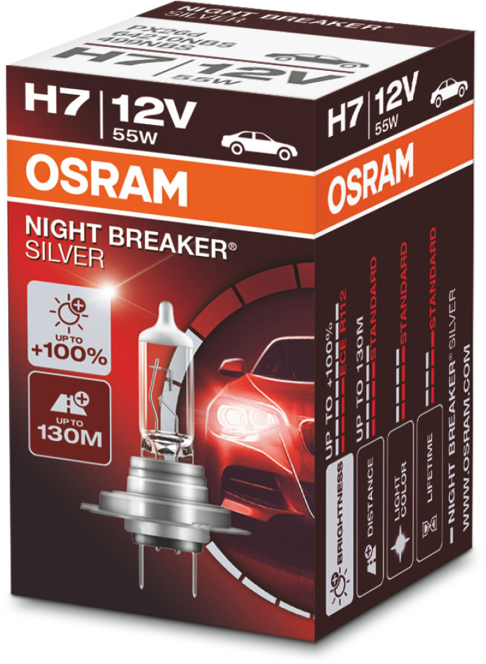 Osram Night Breaker Silver - Glödlampa H7 55W 12 V 1-pack - Volvo - VW - Mercedes - Ford - Audi - Peugeot - BMW - Skoda