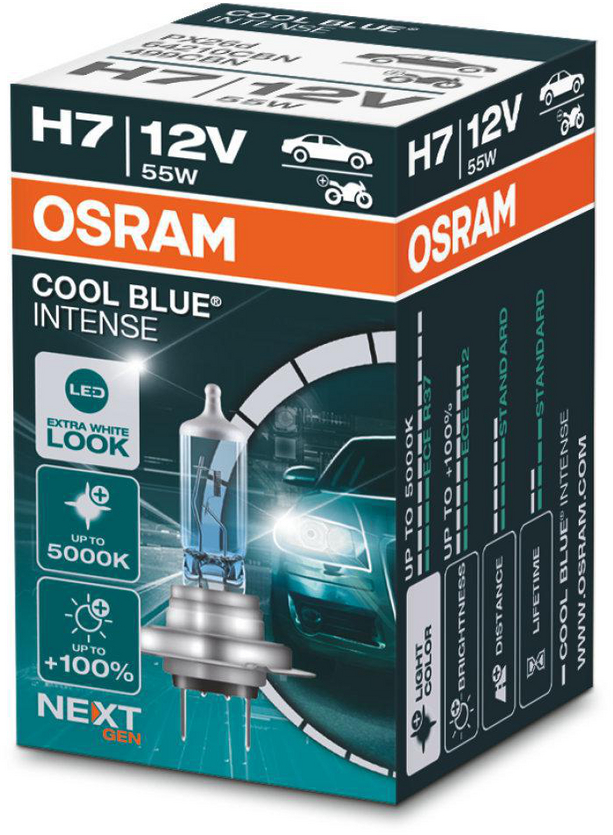 Osram Cool Blue Intense (Next Gen) - Glödlampa H7 55W 12 V 1-pack - Volvo - VW - Ford - Mercedes - Audi - BMW - Peugeot - Skoda