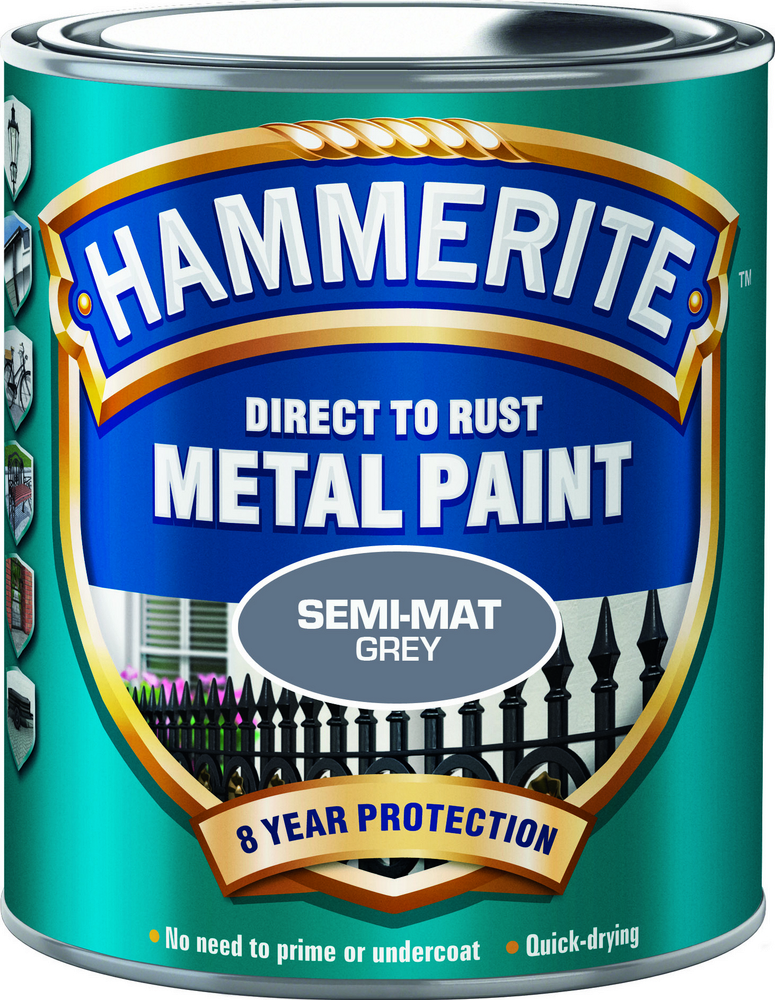 Hammerite Hammarlack - Semi-Mat Grå 750 ml - Rostskyddsfärg / Metallfä