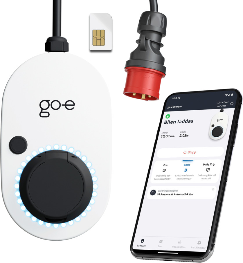 Go-e Charger Gemini flex 2.0 22 Kw med tilhørende app på svensk